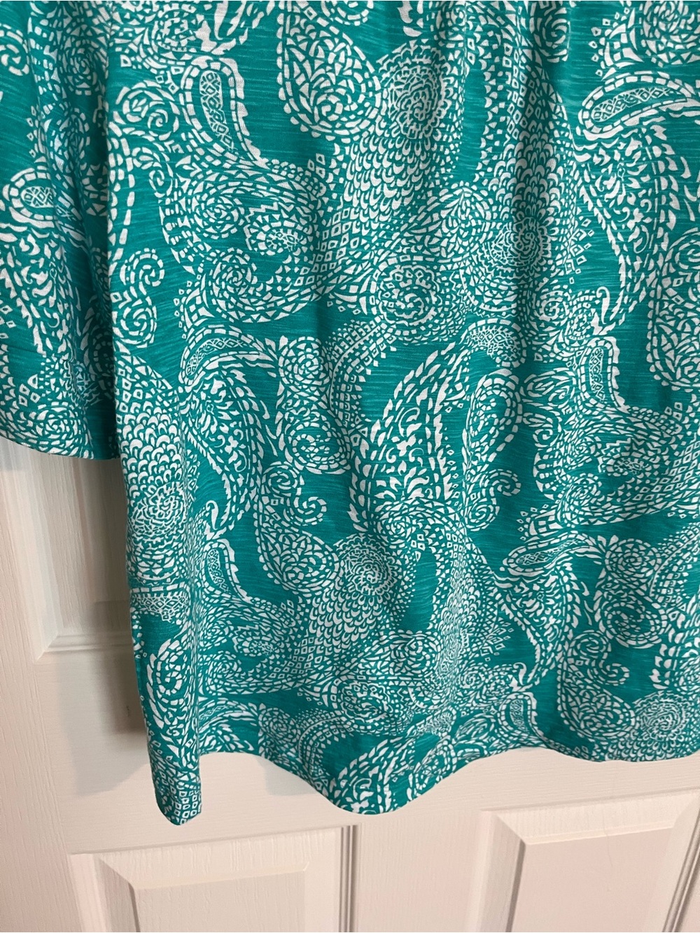 Chico's Teal White Paisley V Neck Cotton Modal Top Blouse Shirt Size 1 Medium - Picture 8 of 12